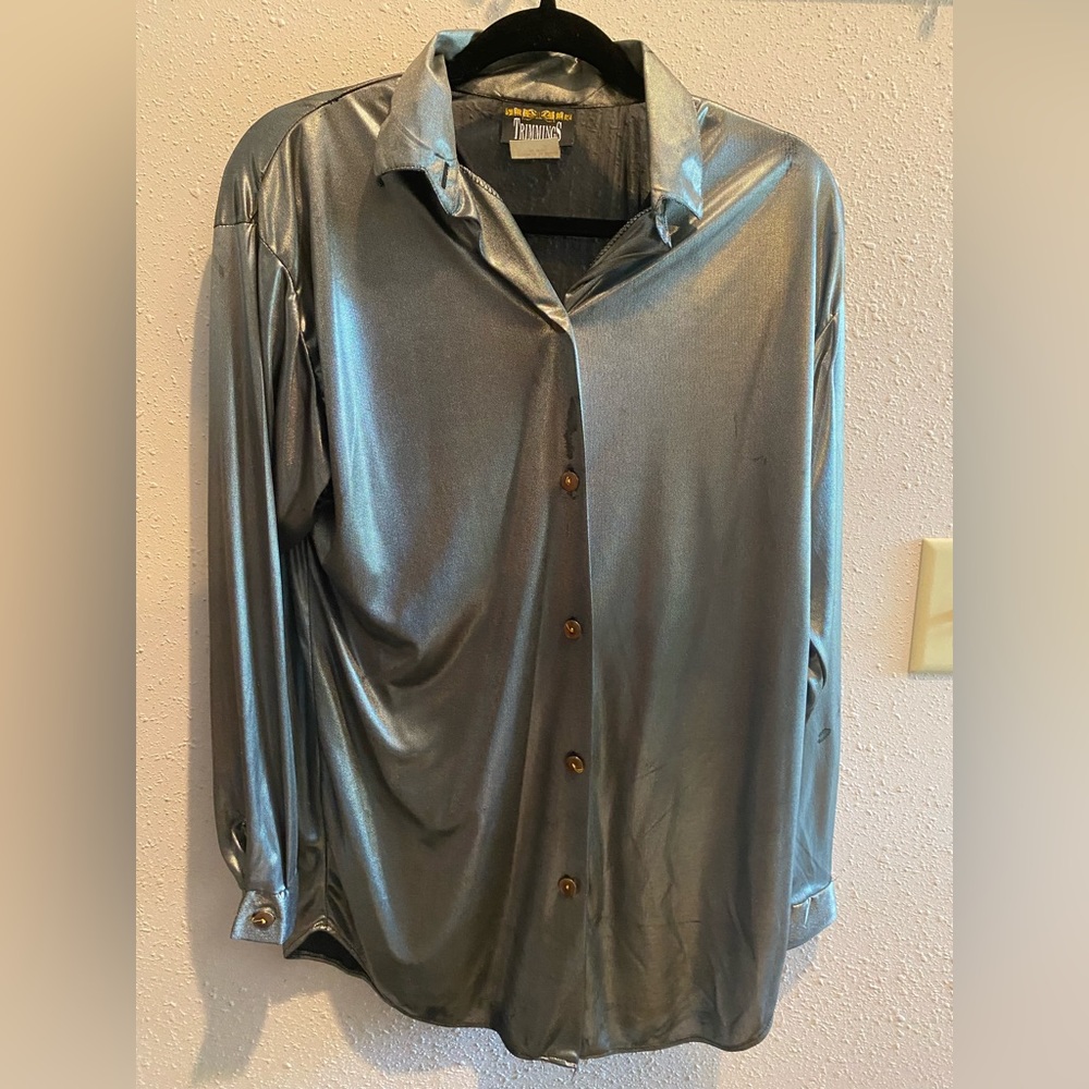 VTG Trimmings Silver Metallic Button Down M